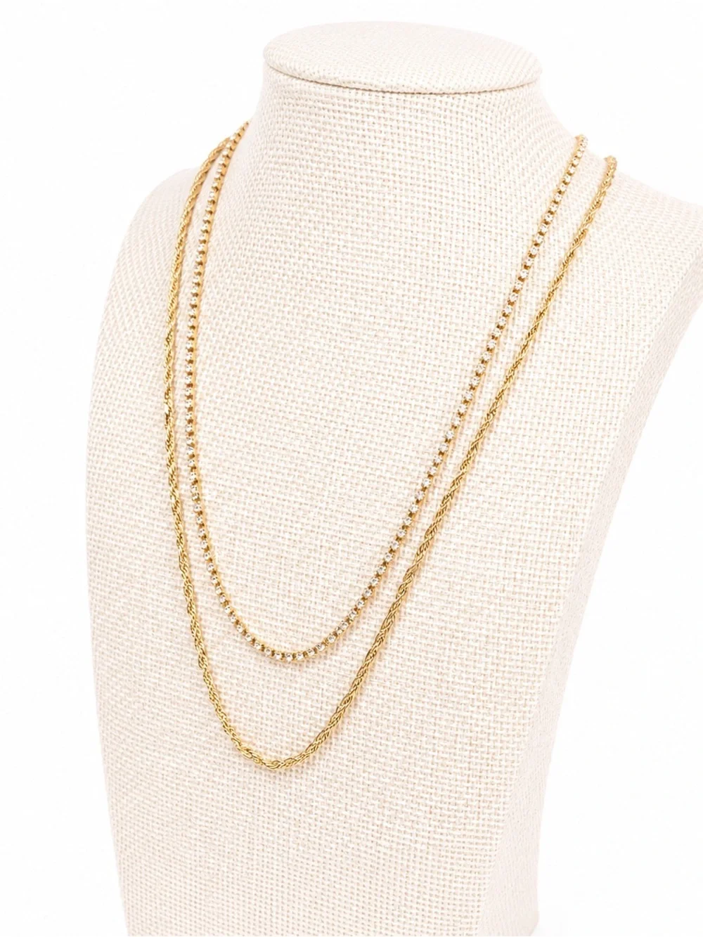 Layered Gold Chain Necklaces Crystal Accents Minimalist Classic Elegant Modern